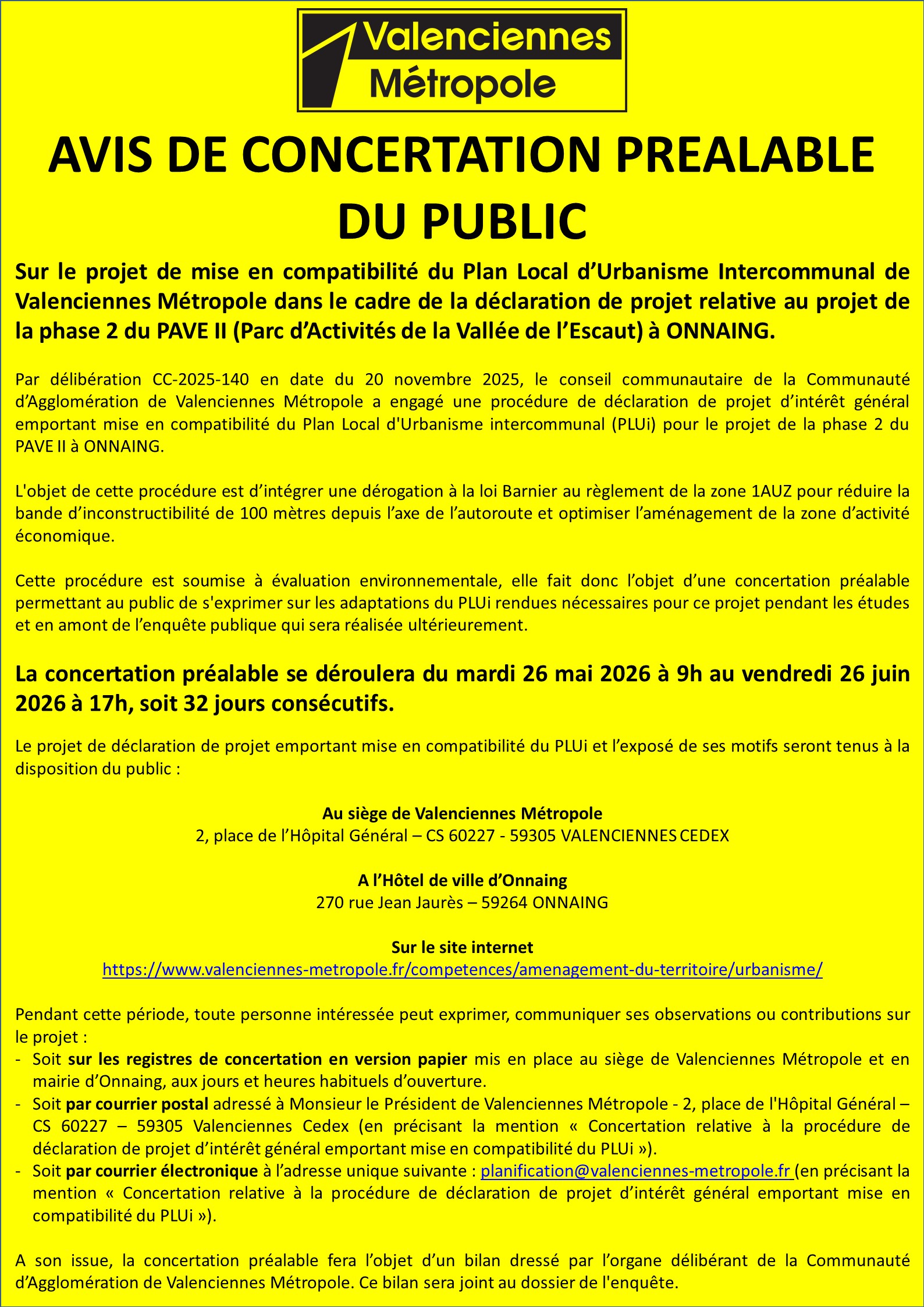 Avis de concertation préalable au public